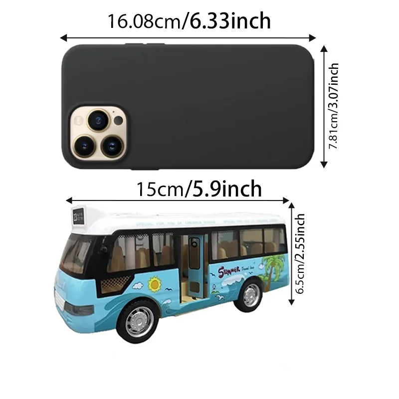 City Bus Toys Cars for Toddlers Cars for Boys Girls Pull Back Play Vehicle Bus Model with Sound Light Up & Open-able Doors