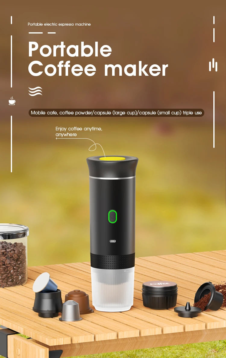 Coffee Machine Wireless Electric Coffee Machine Portable Espresso Coffee Machine Maker 3-in-1 Capsule Powder Travel Coffee Maker