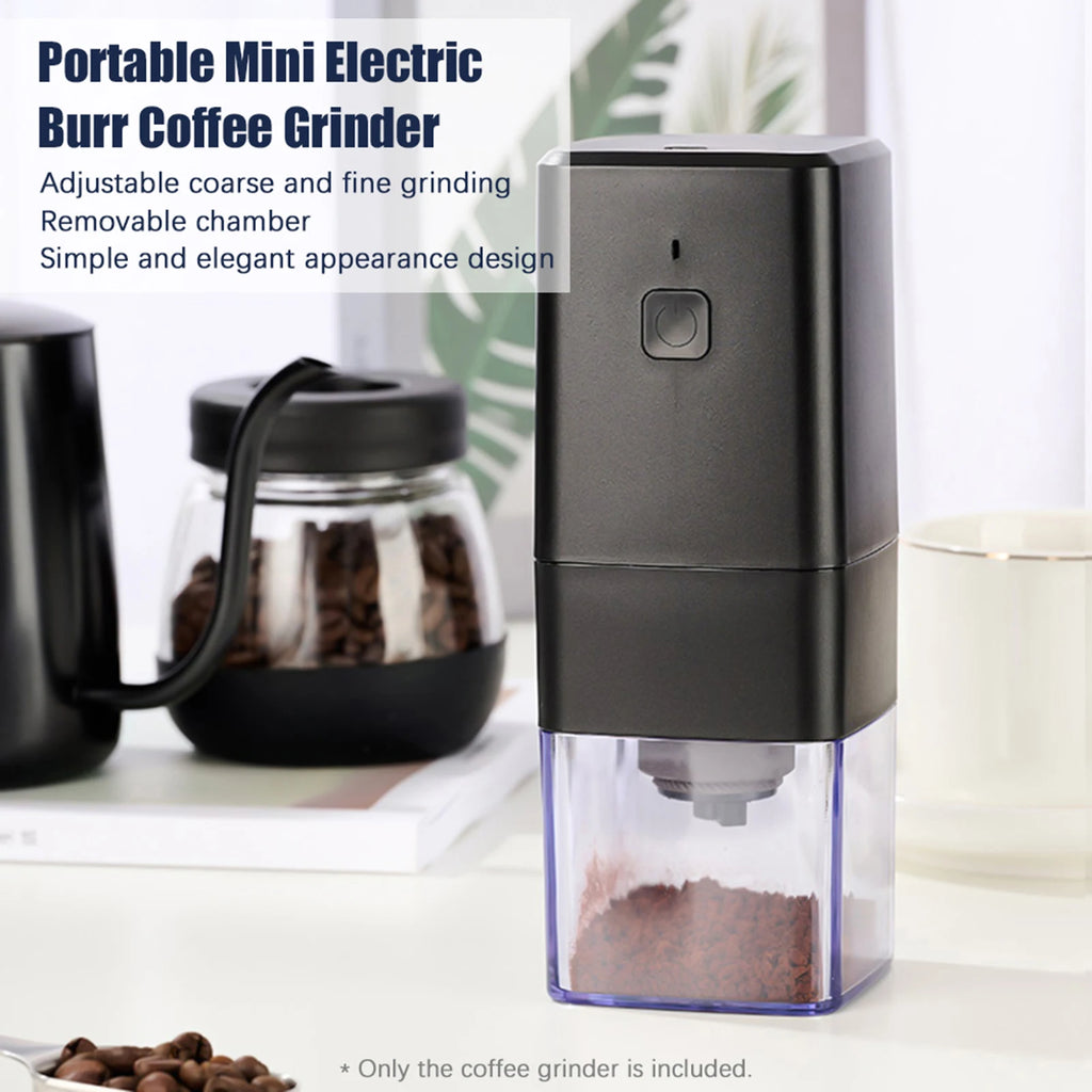 Portable Mini Electric Burr Coffee Grinder with Adjustable Coarse Fine Grinding Removable Chamber for Home Travel Office Coffee