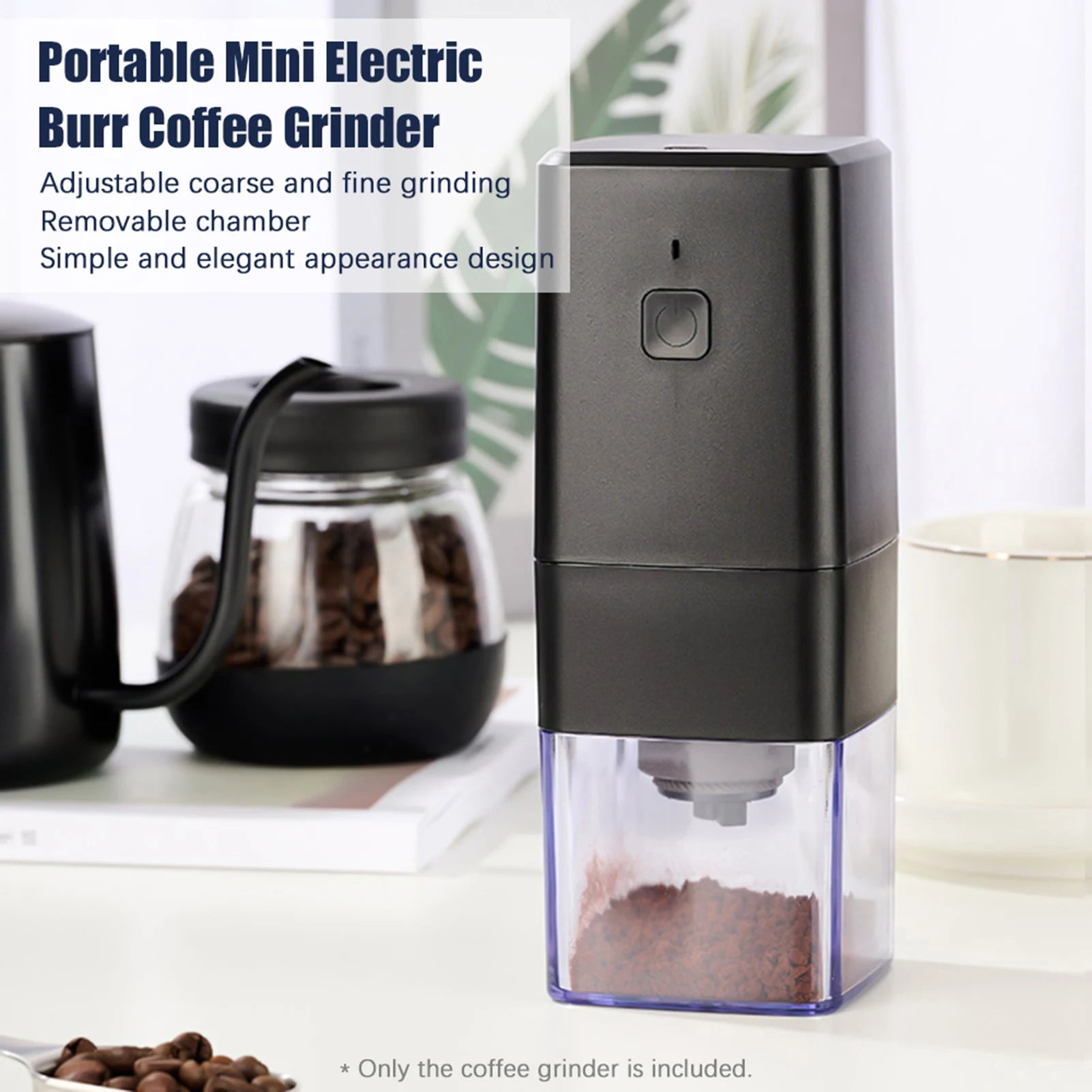 Portable Mini Electric Burr Coffee Grinder with Adjustable Coarse Fine Grinding Removable Chamber for Home Travel Office Coffee