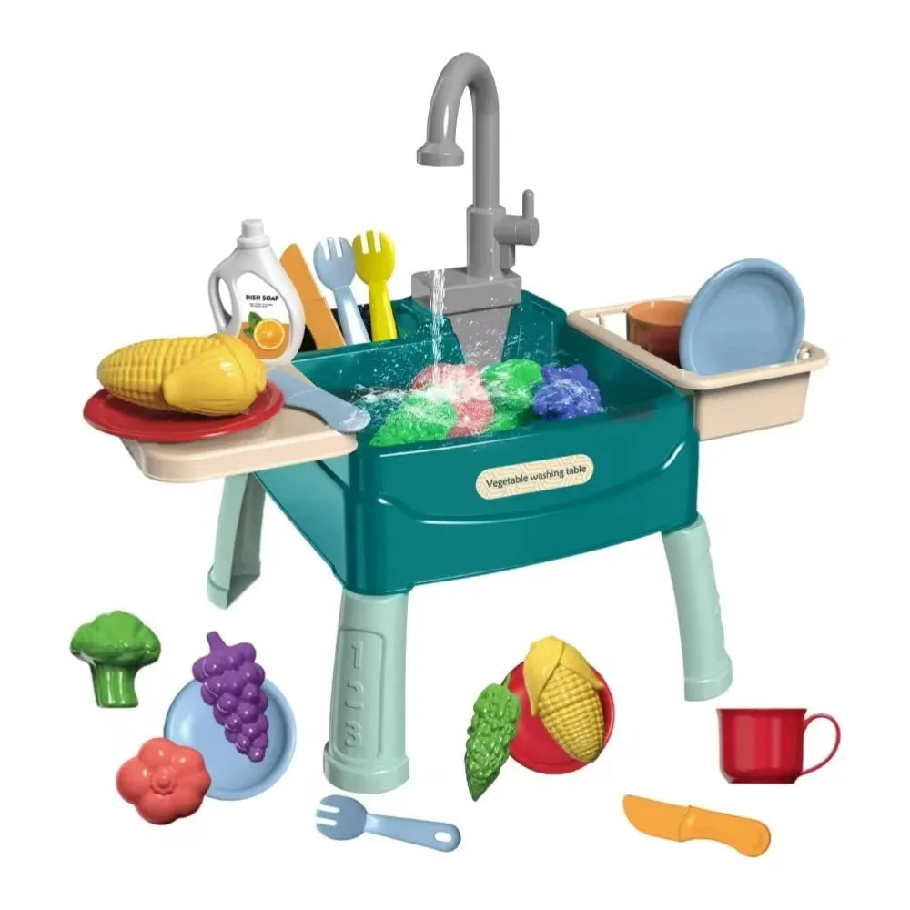 Children's Play At Home Toys Early Education Kitchen Simulation Electric Dishwashing Table Water Outlet Vegetable Washing Toys
