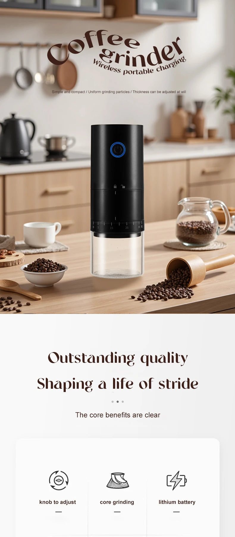 2025 Electric Coffee Bean Grinder Rechargeable Automatic Grinder Portable Coffee Grinder with ceramic core
