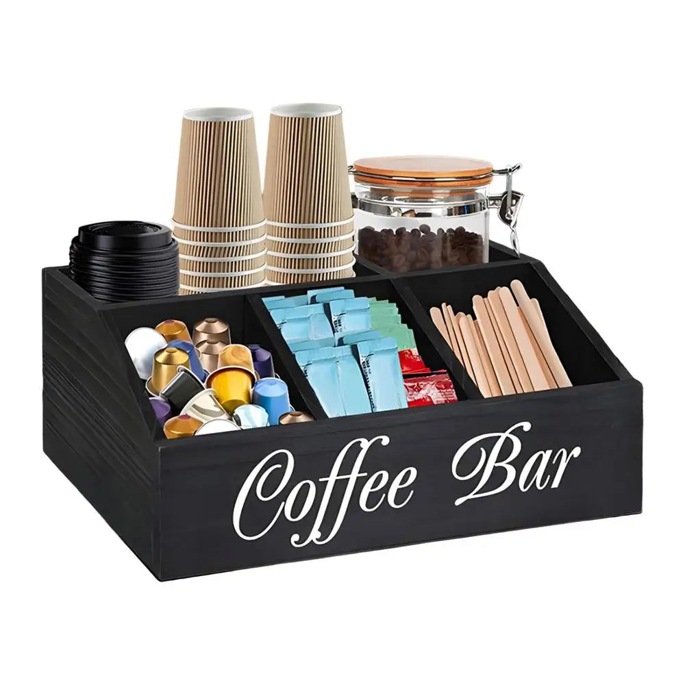 Coffee Tea Holder Basket Countertop Coffee Bar Accessories Wood Coffee Pods Holder Storage Basket for Offices Coffee Bar