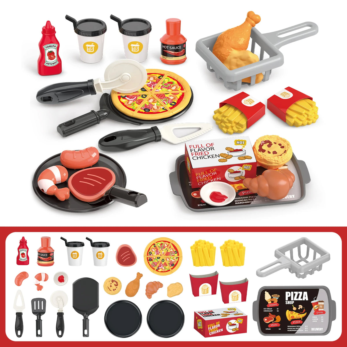 Children's toys: Pretend play, barbecue, fast food, pizza, sushi, afternoon tea, desserts, kitchen food, toy sets