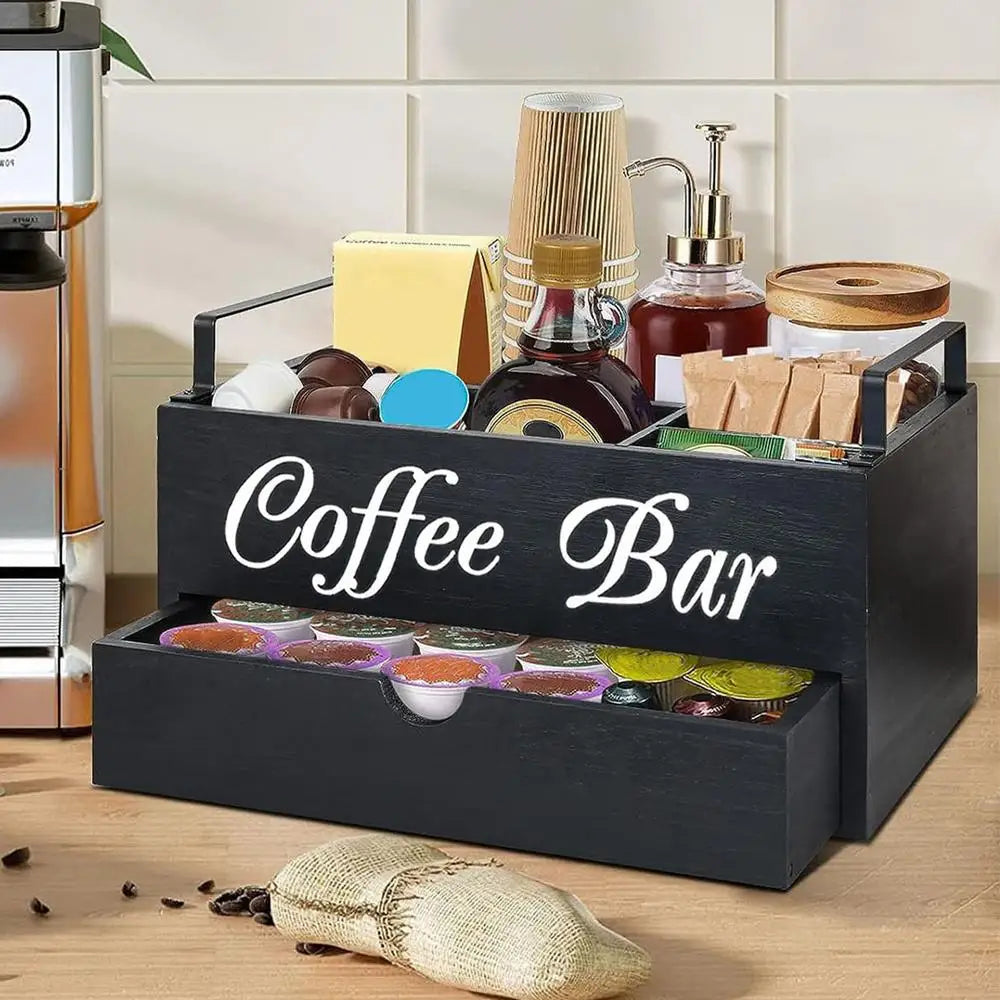 Coffee Tea Holder Basket Countertop Coffee Bar Accessories Wood Coffee Pods Holder Storage Basket for Offices Coffee Bar