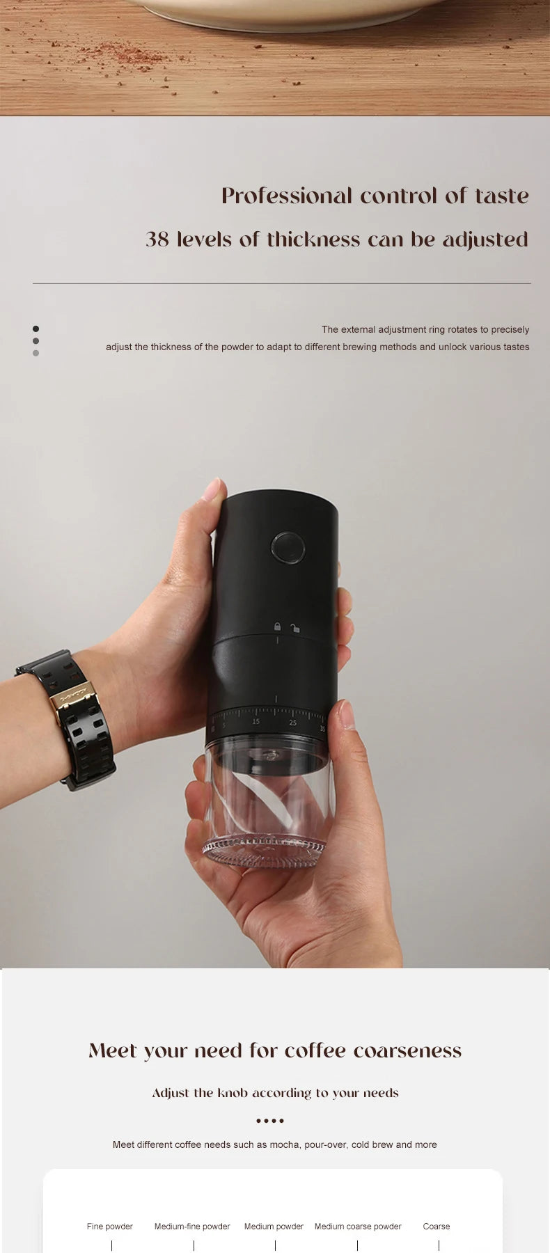 2025 Electric Coffee Bean Grinder Rechargeable Automatic Grinder Portable Coffee Grinder with ceramic core