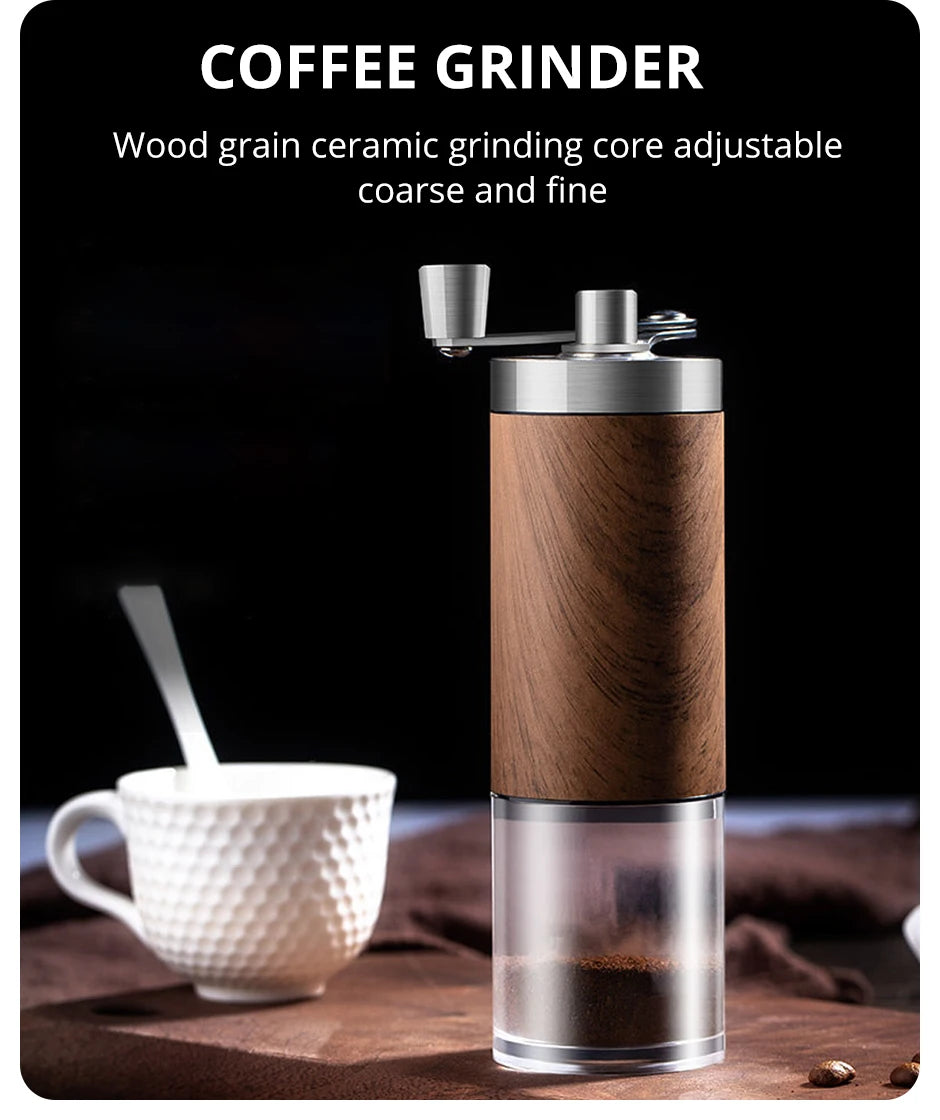 Coffee Bean Grinder Portable Wood Grain Stainless Steel Crank Hand Hand Coffee Grinder Kitchen Tool Grinder