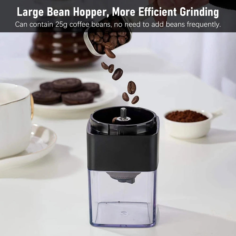 Portable Mini Electric Burr Coffee Grinder with Adjustable Coarse Fine Grinding Removable Chamber for Home Travel Office Coffee