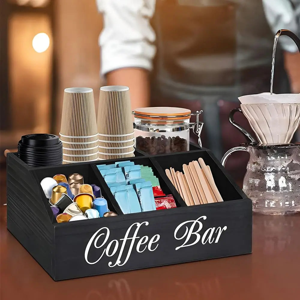 Coffee Tea Holder Basket Countertop Coffee Bar Accessories Wood Coffee Pods Holder Storage Basket for Offices Coffee Bar