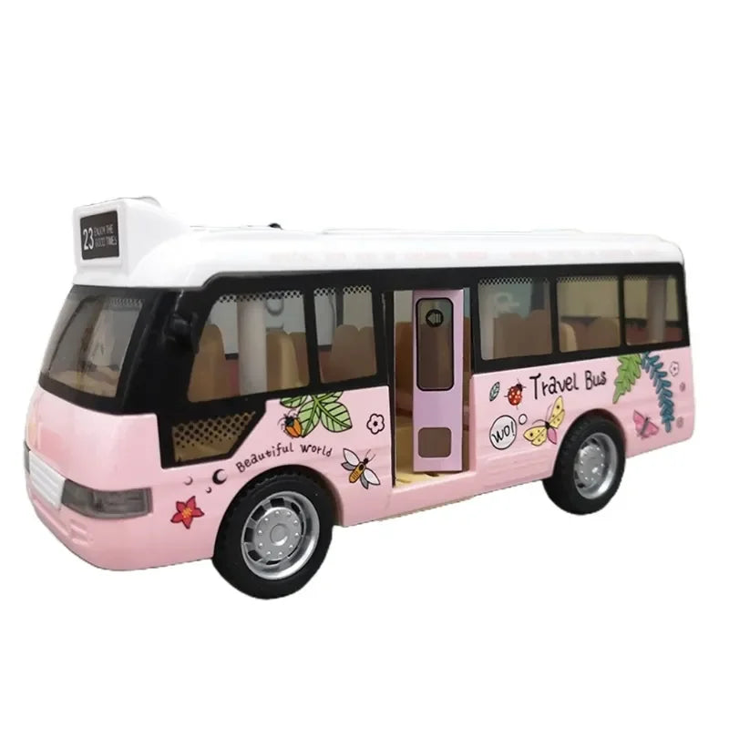City Bus Toys Cars for Toddlers Cars for Boys Girls Pull Back Play Vehicle Bus Model with Sound Light Up & Open-able Doors