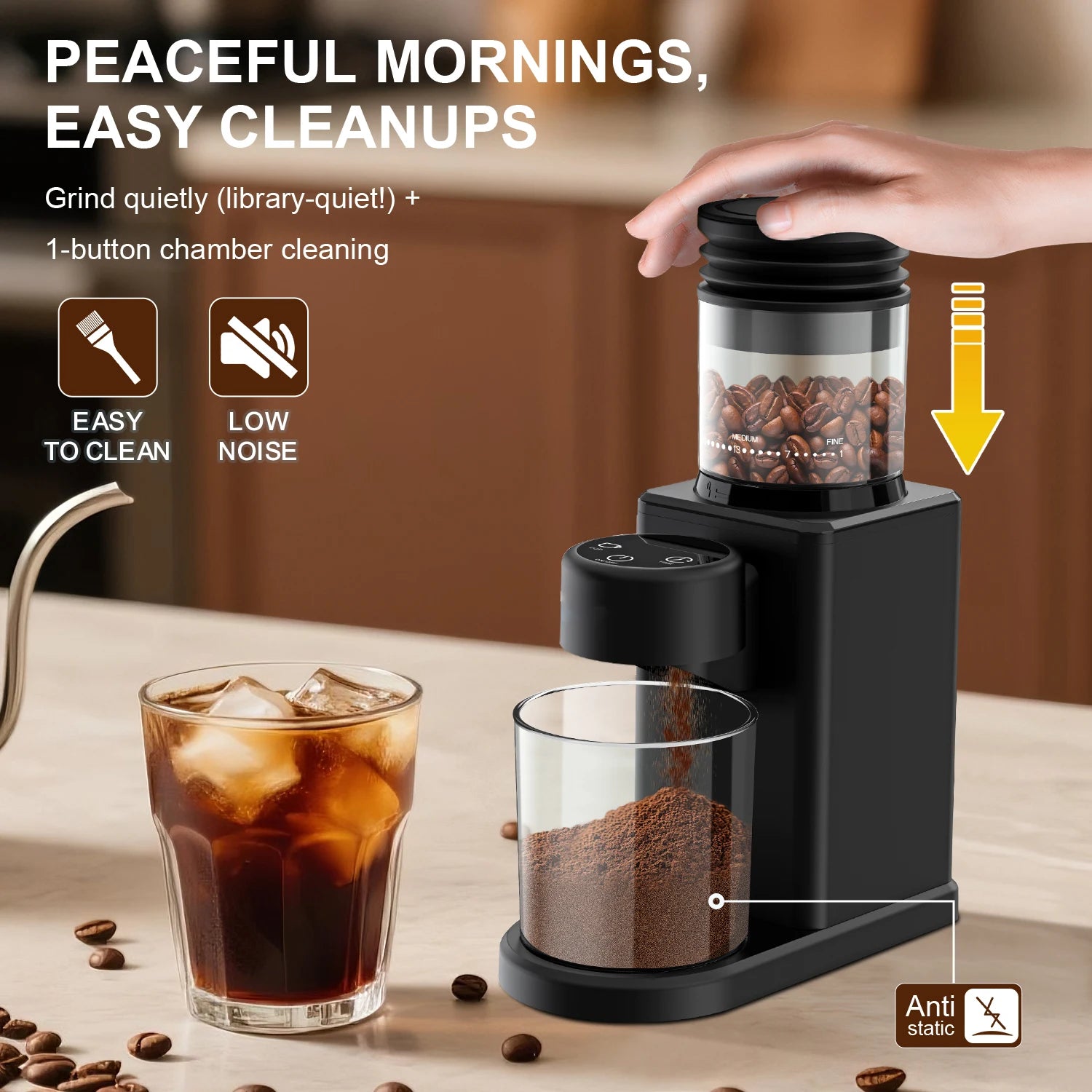 Coffee Grinder  Electric Coffee Bean Grinder with 25 Grind Settings Adjustable for 2-12 Cups Anti-Static Design