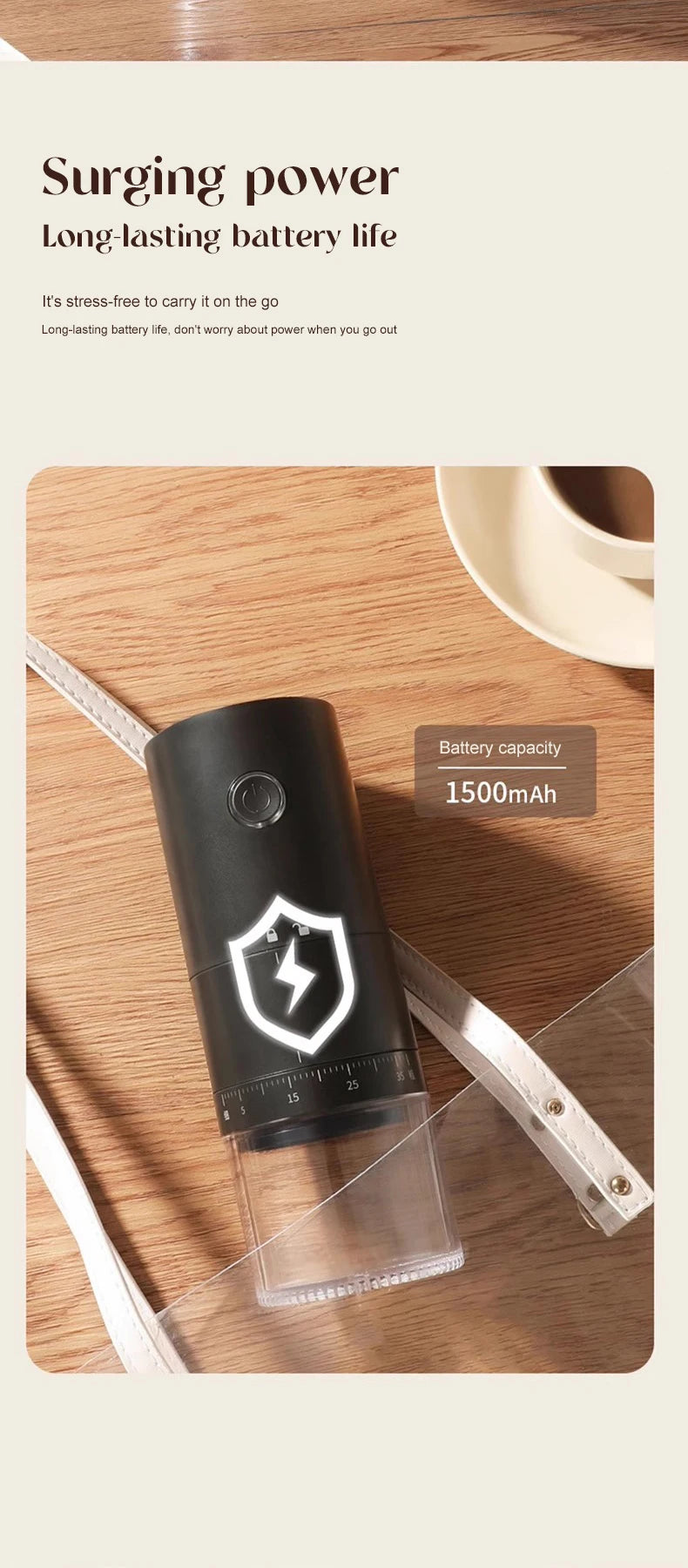 2025 Electric Coffee Bean Grinder Rechargeable Automatic Grinder Portable Coffee Grinder with ceramic core