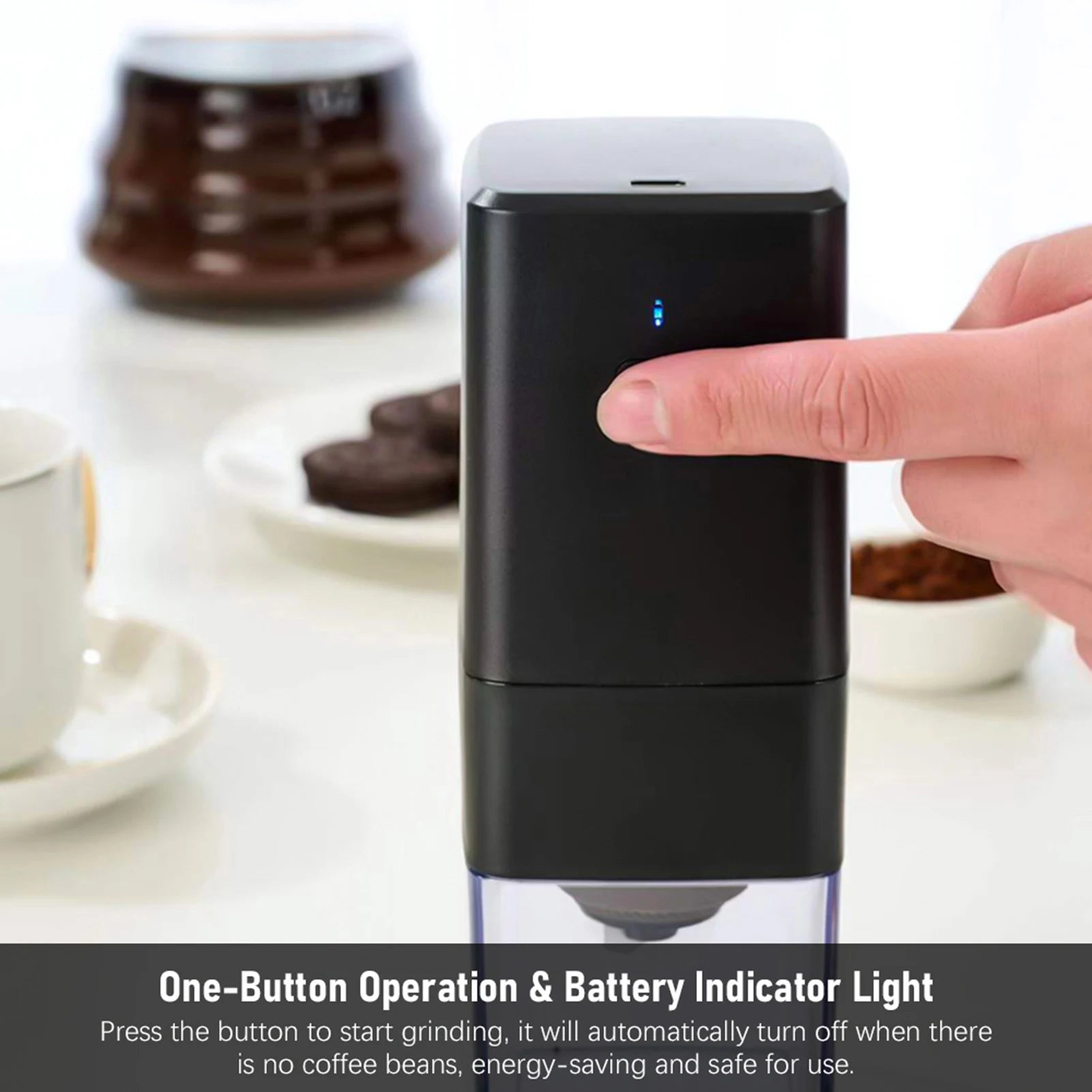 Portable Mini Electric Burr Coffee Grinder with Adjustable Coarse Fine Grinding Removable Chamber for Home Travel Office Coffee