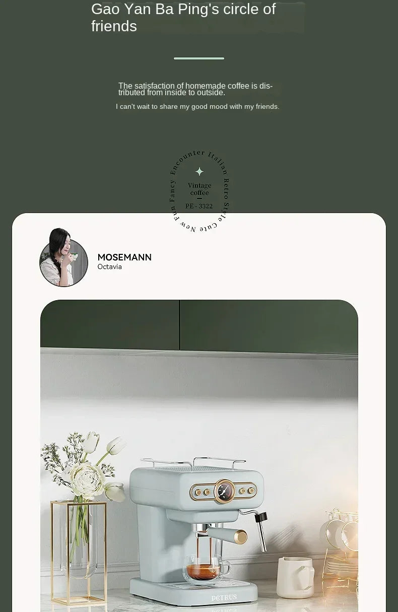 220V retro Italian coffee machine, household small fully semi-automatic concentrated American integrated milk foam machine C