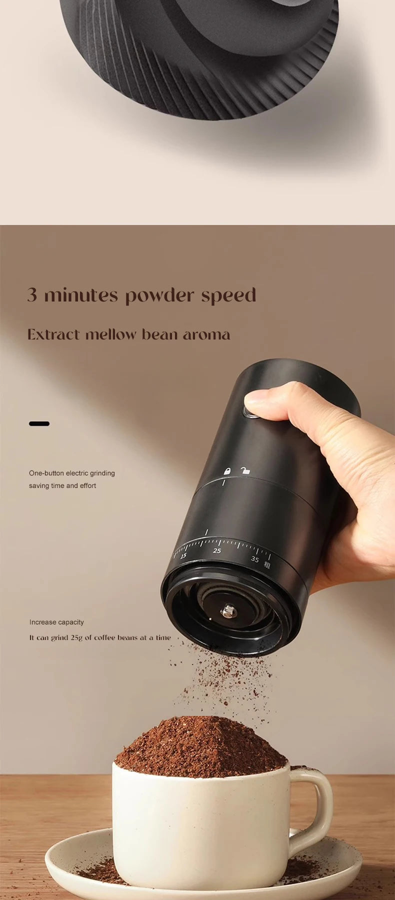 2025 Electric Coffee Bean Grinder Rechargeable Automatic Grinder Portable Coffee Grinder with ceramic core